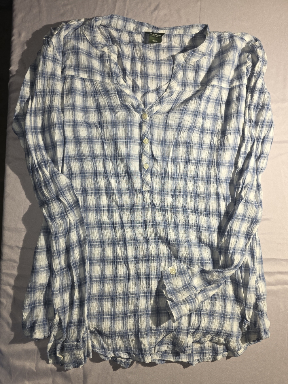 Eddie Bauer Light Blue and White Plaid Button-Down Tunic